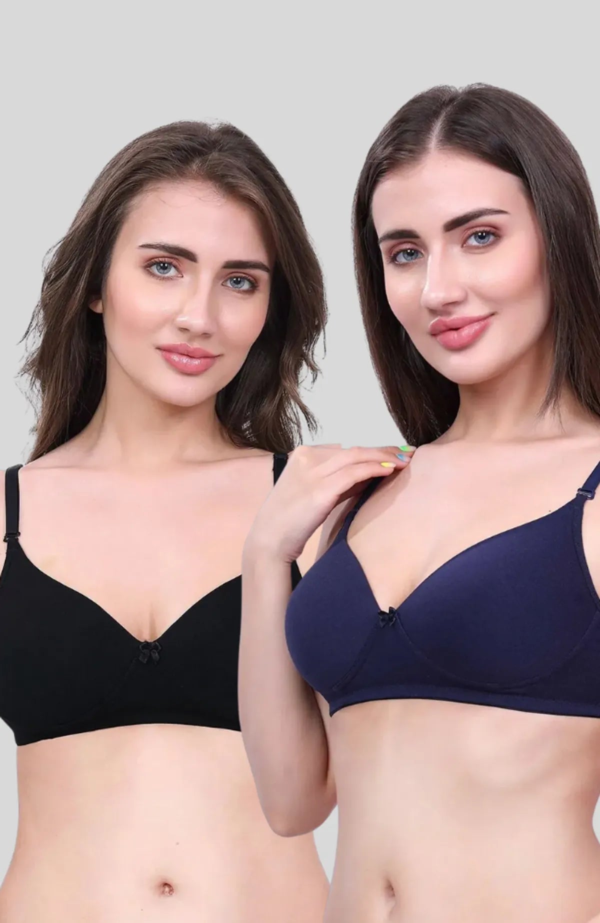 Black & Navy Blue Lightly Padded Bra for Women - Wireless Cotton Bra for Daily Wear (Pack of 2)