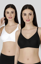 Black & White Women Everyday Cotton Bra – Non-Padded, Wire-Free, Breathable & Comfortable Fit (Pack of 2)
