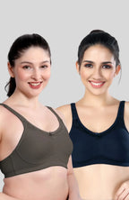 Navy Blue & Olive Green Women Minimizer Bra – Full Coverage Cotton Bra, Wire-Free & Non-Padded Everyday Support (Pack of 2)