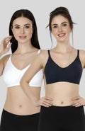 White & Navy Blue Women Everyday Cotton Bra – Non-Padded, Wire-Free, Breathable & Comfortable Fit (Pack of 2)