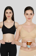 Black & Beige Women Everyday Cotton Bra – Non-Padded, Wire-Free, Breathable & Comfortable Fit (Pack of 2)