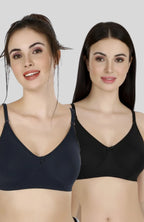Black & Navy Blue Women Everyday Cotton Bra – Non-Padded, Wire-Free, Breathable & Comfortable Fit (Pack of 2)