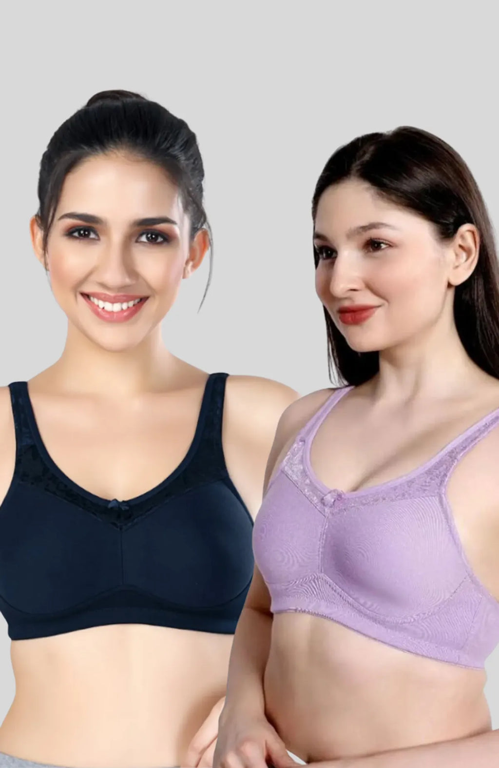 Lavender & Navy Blue Women Minimizer Bra – Full Coverage Cotton Bra, Wire-Free & Non-Padded Everyday Support (Pack of 2)
