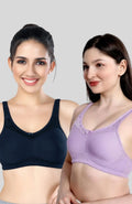 Lavender & Navy Blue Women Minimizer Bra – Full Coverage Cotton Bra, Wire-Free & Non-Padded Everyday Support (Pack of 2)