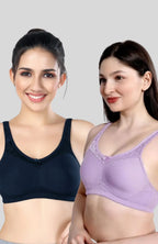Lavender & Navy Blue Women Minimizer Bra – Full Coverage Cotton Bra, Wire-Free & Non-Padded Everyday Support (Pack of 2)
