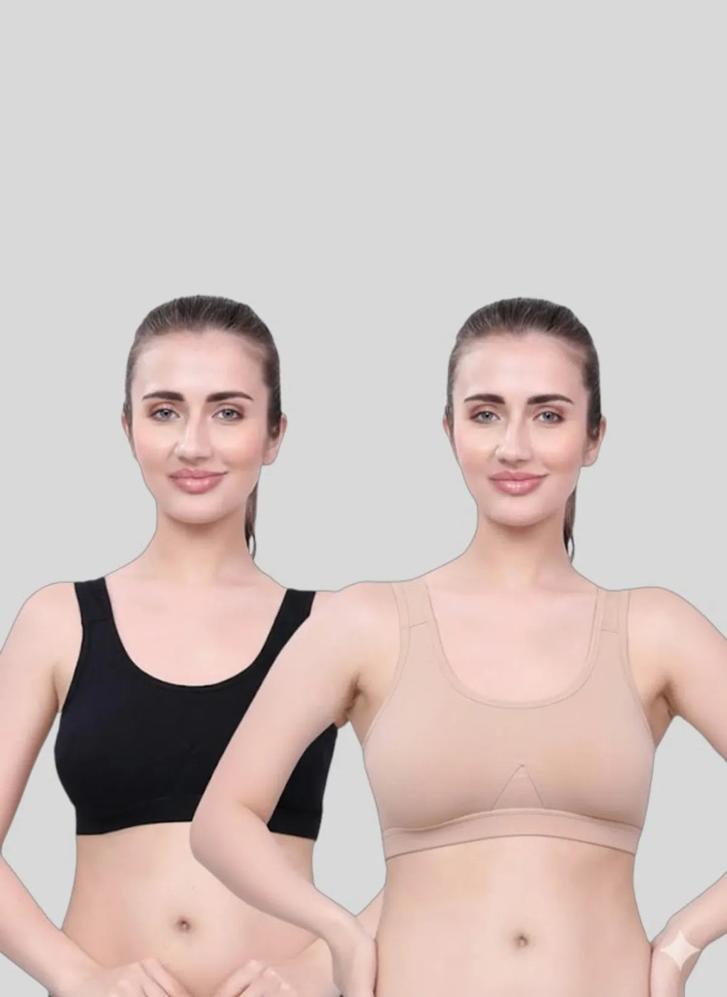 Black & Beige Cotton Sleep-On Bra For Women  | Non-Padded, Wire-Free Sleep & Casual Wear (Pack of 2)