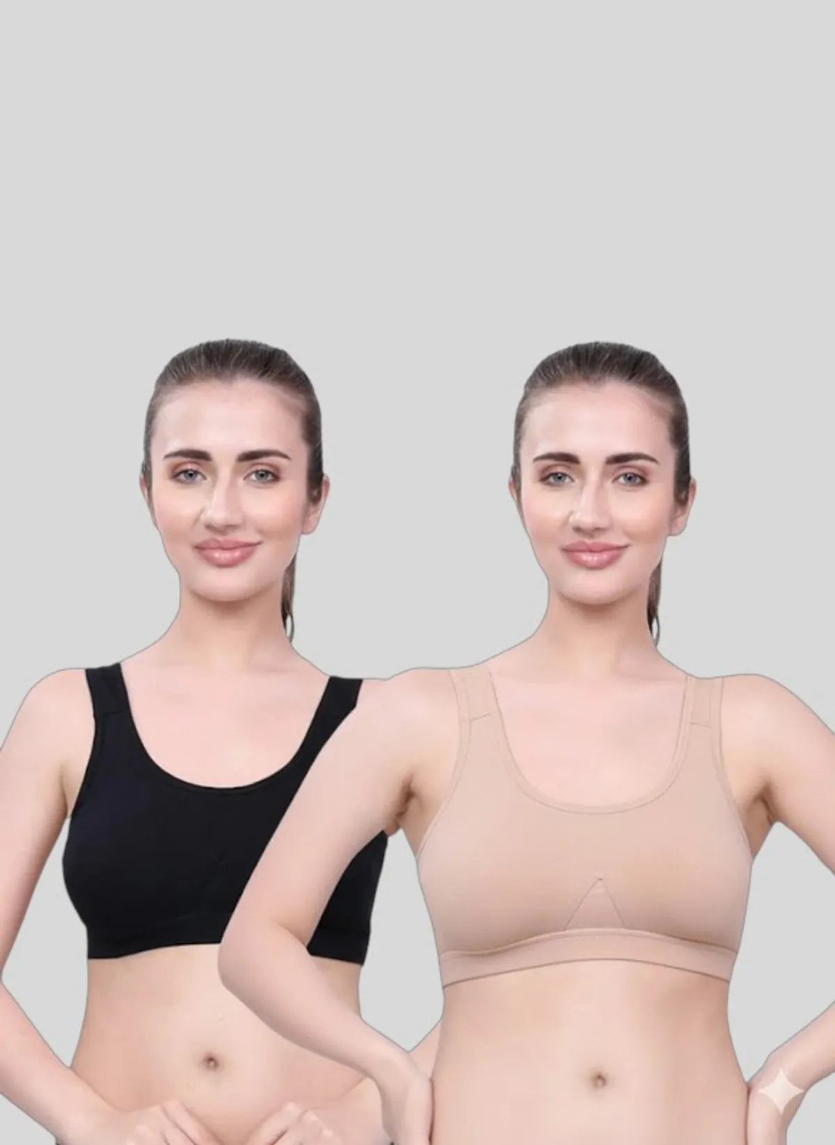 Black & Beige Cotton Sleep-On Bra For Women  | Non-Padded, Wire-Free Sleep & Casual Wear (Pack of 2)