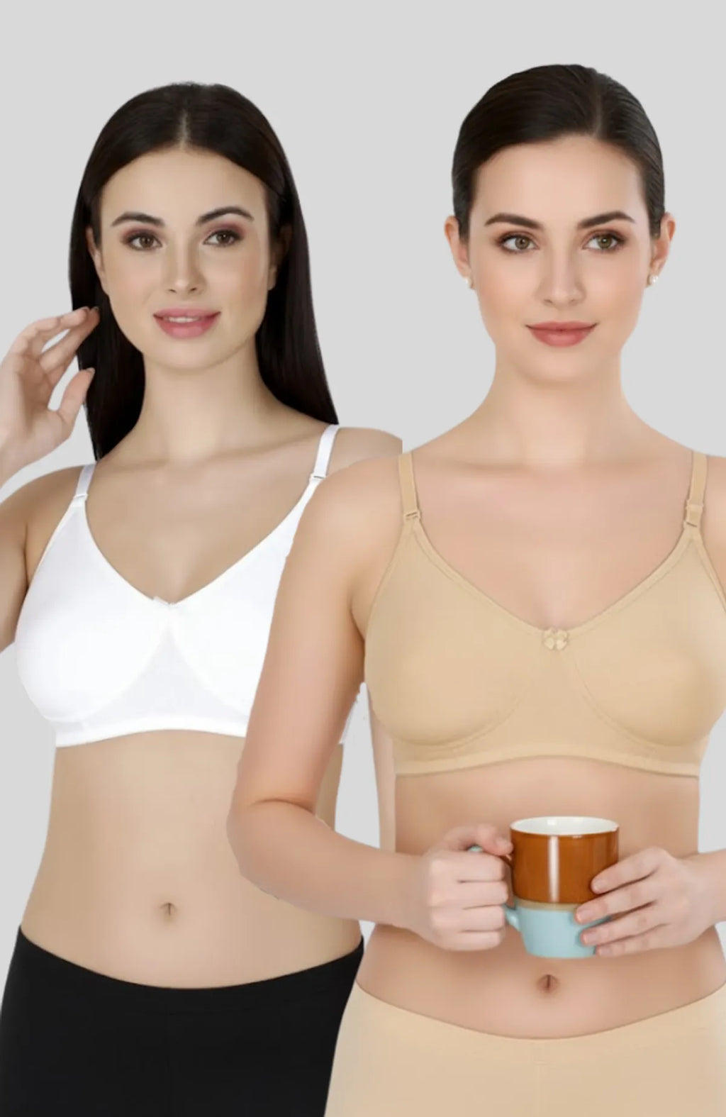 White & Beige Women Everyday Cotton Bra – Non-Padded, Wire-Free, Breathable & Comfortable Fit (Pack of 2)