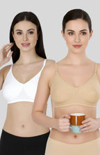 White & Beige Women Everyday Cotton Bra – Non-Padded, Wire-Free, Breathable & Comfortable Fit (Pack of 2)