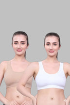White & Beige Cotton Sleep-On Bra For Women  | Non-Padded, Wire-Free Sleep & Casual Wear (Pack of 2)