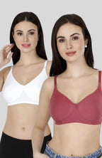 White & Maroon Women Everyday Cotton Bra – Non-Padded, Wire-Free, Breathable & Comfortable Fit (Pack of 2)