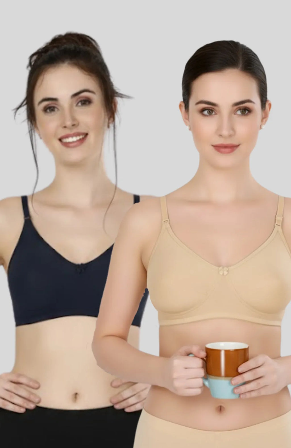 Navy Blue & Beige Women Everyday Cotton Bra – Non-Padded, Wire-Free, Breathable & Comfortable Fit (Pack of 2)