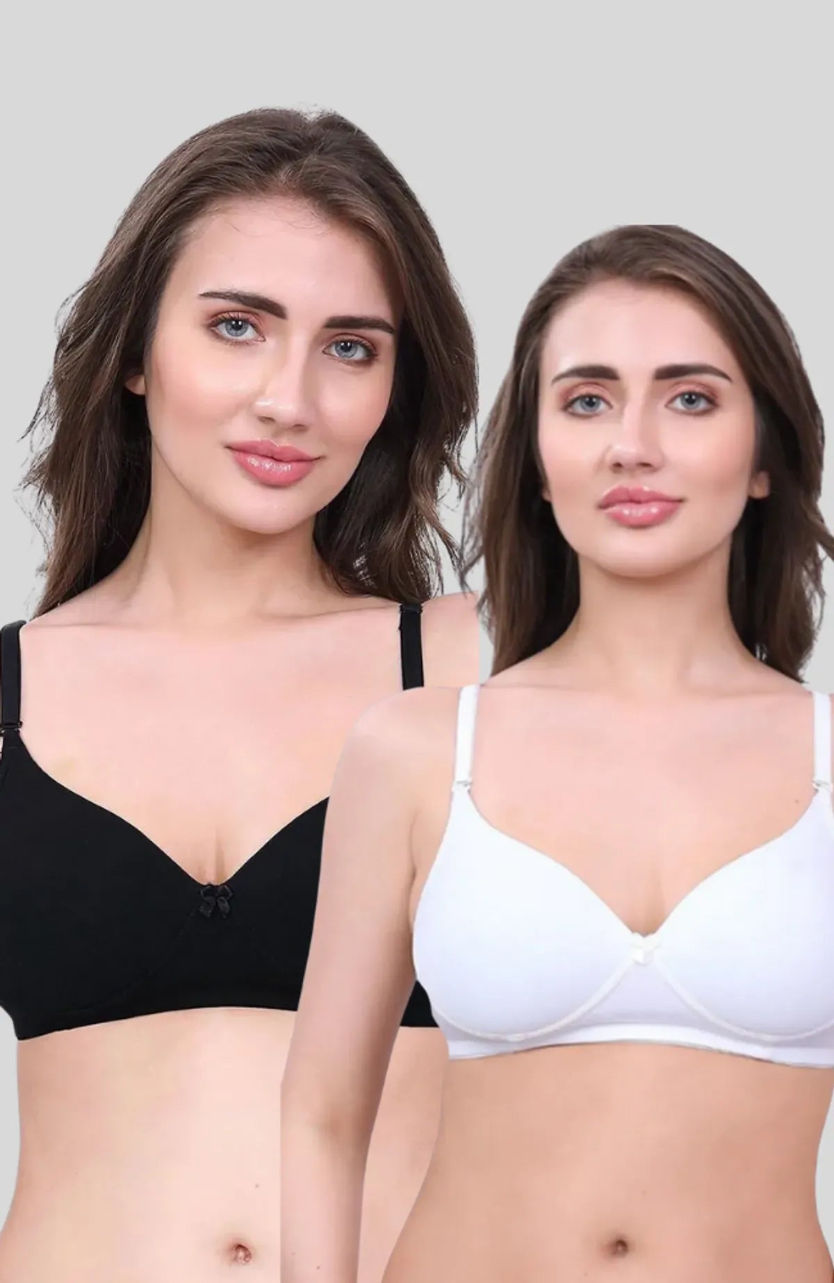 White & Black Lightly Padded Bra for Women - Wireless Cotton Bra for Daily Wear (Pack of 2)