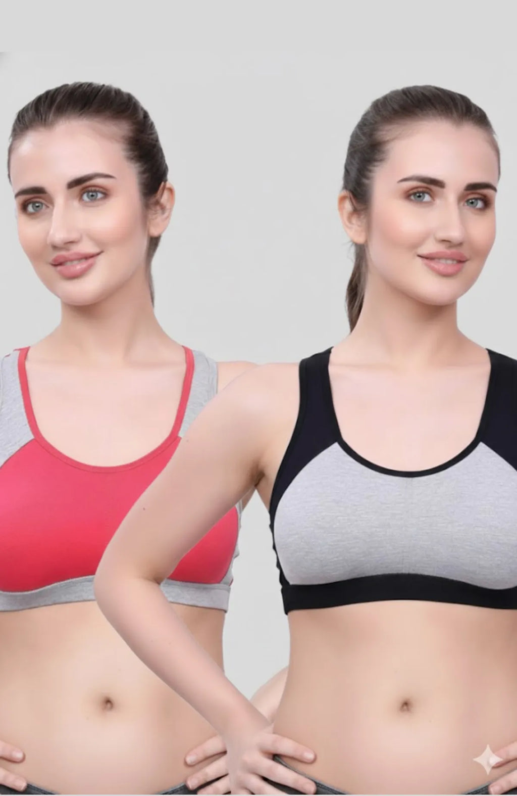 Black Grey & Carrot Grey Sports Bra for Women | Non-Padded, Moisture-Wicking, Full Coverage Activewear Bra (Pack of 2)