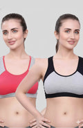 Black Grey & Carrot Grey Sports Bra for Women | Non-Padded, Moisture-Wicking, Full Coverage Activewear Bra (Pack of 2)
