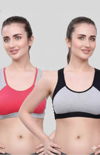 Black Grey & Carrot Grey Sports Bra for Women | Non-Padded, Moisture-Wicking, Full Coverage Activewear Bra (Pack of 2)
