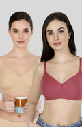 Beige & Maroon Women Everyday Cotton Bra – Non-Padded, Wire-Free, Breathable & Comfortable Fit (Pack of 2)