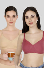 Beige & Maroon Women Everyday Cotton Bra – Non-Padded, Wire-Free, Breathable & Comfortable Fit (Pack of 2)